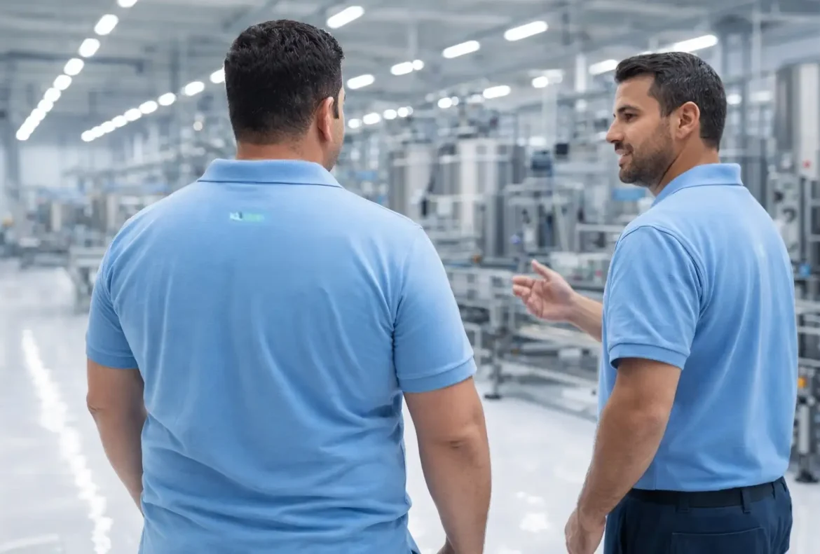 Operario de klinap evaluando procesos de higiene en planta productiva con enfoque en desinfección y control de riesgos